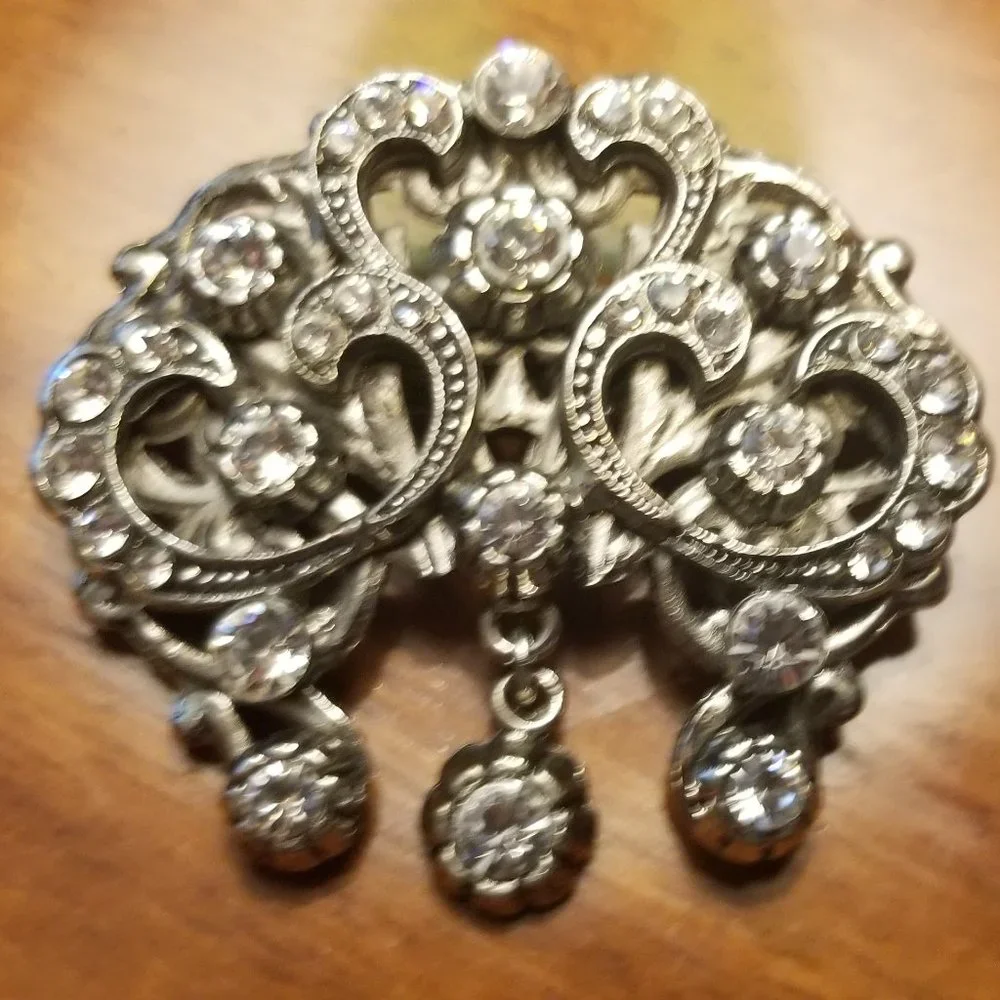 VINTAGE HAUTE COUTURE SIMAN TU TIARA CROWN CRYSTAL HOLIDAY EVENING BROOCH PIN